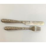 A Chinese Silver Coloured metal Mounted Knife and Fork