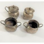 A Chinese Silver Coloured metal Four Piece Condiment Set. Marked to base. textured finish. 143 grams