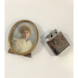 A Ronson lighter and a miniature of a Lady signed