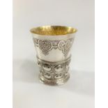 A 19th Century Continental Silver Coloured Metal beaker. Apparently unmarked. Possibly German. 9cm