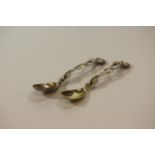 A Pair Of Victorian Cast Sterling Silver Spoons. Joseph Wilmore, Birmingham 1843. 41grams. 1.31oz.