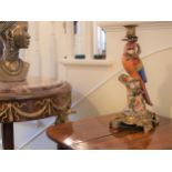 After Meissen originals. A pair of Ceramic Parrot Candlesticks. Possibly early 20th Century. With