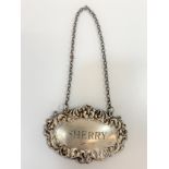 A Modern Sterling silver Decanter label. For Sherry. London hallmarks.