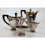 An Art Deco Silver 4 Piece Tea Set by Ollivant and Botsford