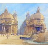 English School. Watercolour. Roy Hammond. Signed. Piazza De Populo Rome dated 1991. Provenance Chris