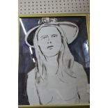 Richard Conway-Jones Nude from reverse, oil on canvas, 47 x 39cm and Lady in Hat, ink drawing 50 x