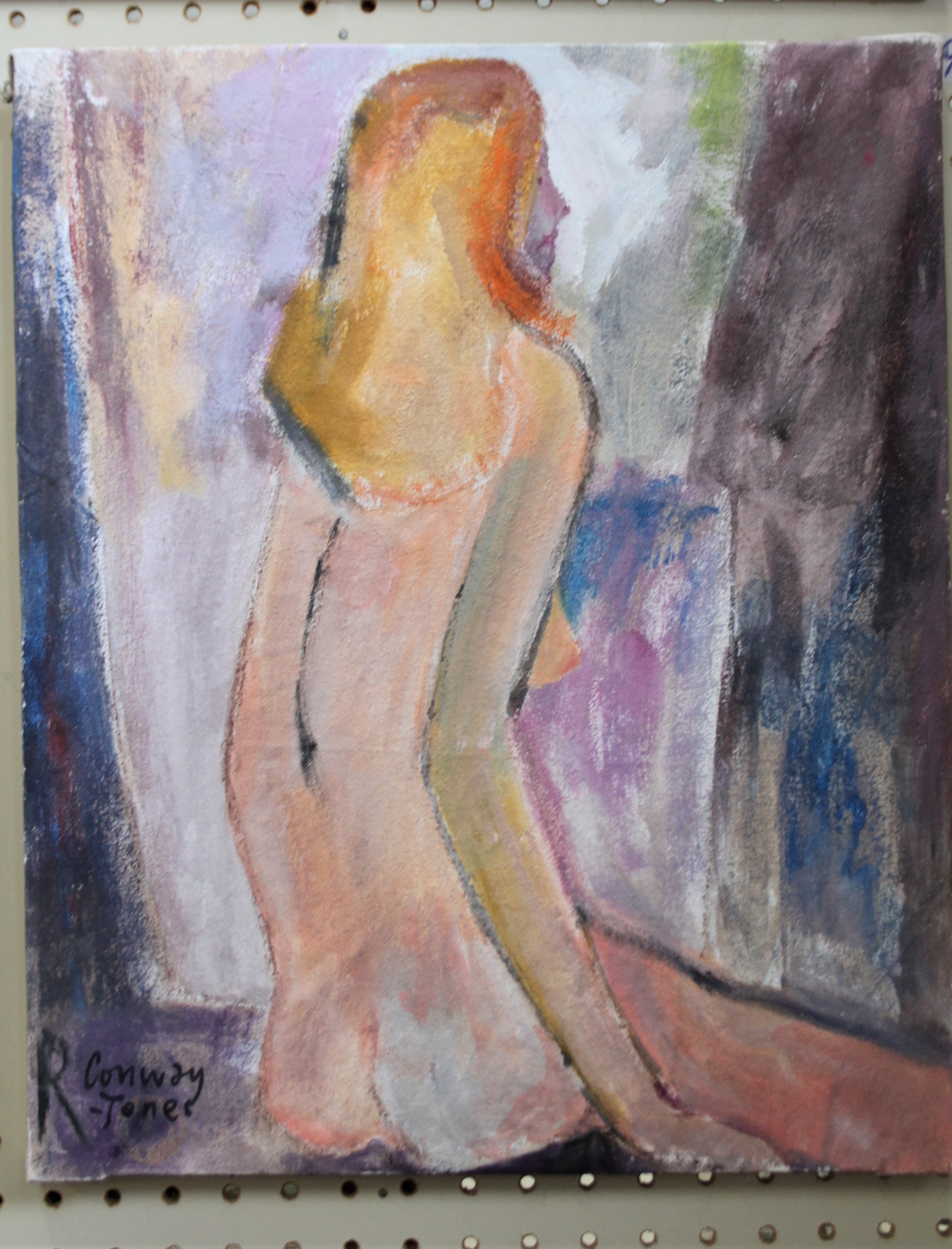 Richard Conway-Jones Nude from reverse, oil on canvas, 47 x 39cm and Lady in Hat, ink drawing 50 x - Image 2 of 2