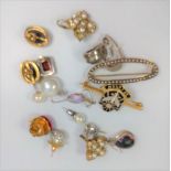 A seed pearl brooch and earrings etc.