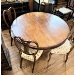 A Victorian Mahogany Center table. Circa 1840, Together with four Edwardian Dining Chairs (circa