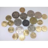 A collection of modern English coins.