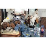 Four ceramics horses including Porceval and Royal Doulton, glass dressing table accessories and