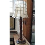 A Turned Wood Table Lamp. With shade.