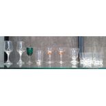 Drinking glasses including pair of Champagne's with pink bowls and knopped stems 12cm, Bohemian