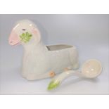 Mint sauce server in the shape of a sheep, with ladle.