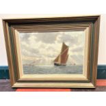Roger Fisher. Oil on canvas. Sailing boats. Signed lower right. 23cm x 33cm