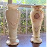 A Pair of Algerian Onyx Vases. 20th Century. Of slender baluster form. 33cm high
