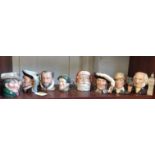 Eight Royal Doulton character jugs including Santa Claus and The Poacher. (8)