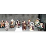 Roy Kirkham character jugs including Scrooge, Friar Tuck, and a Wood Burslen toby jug. (9)