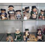 Nine Roy Kirkham character jugs including Vicar and Sailor, and a Leonardo toby jug (10)