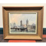Peter Gilman. Oil on Board. The river Thames near Canon Street. Signed lower left.21.5cm x 29.5cm.