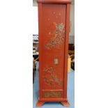 An Oriental wooden cinnabar lacquer stick stand with mother-o-pearl inlay decoration 66cm high, 19cm