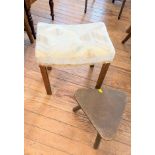 Two Stools. One upholstered, the other triangular.