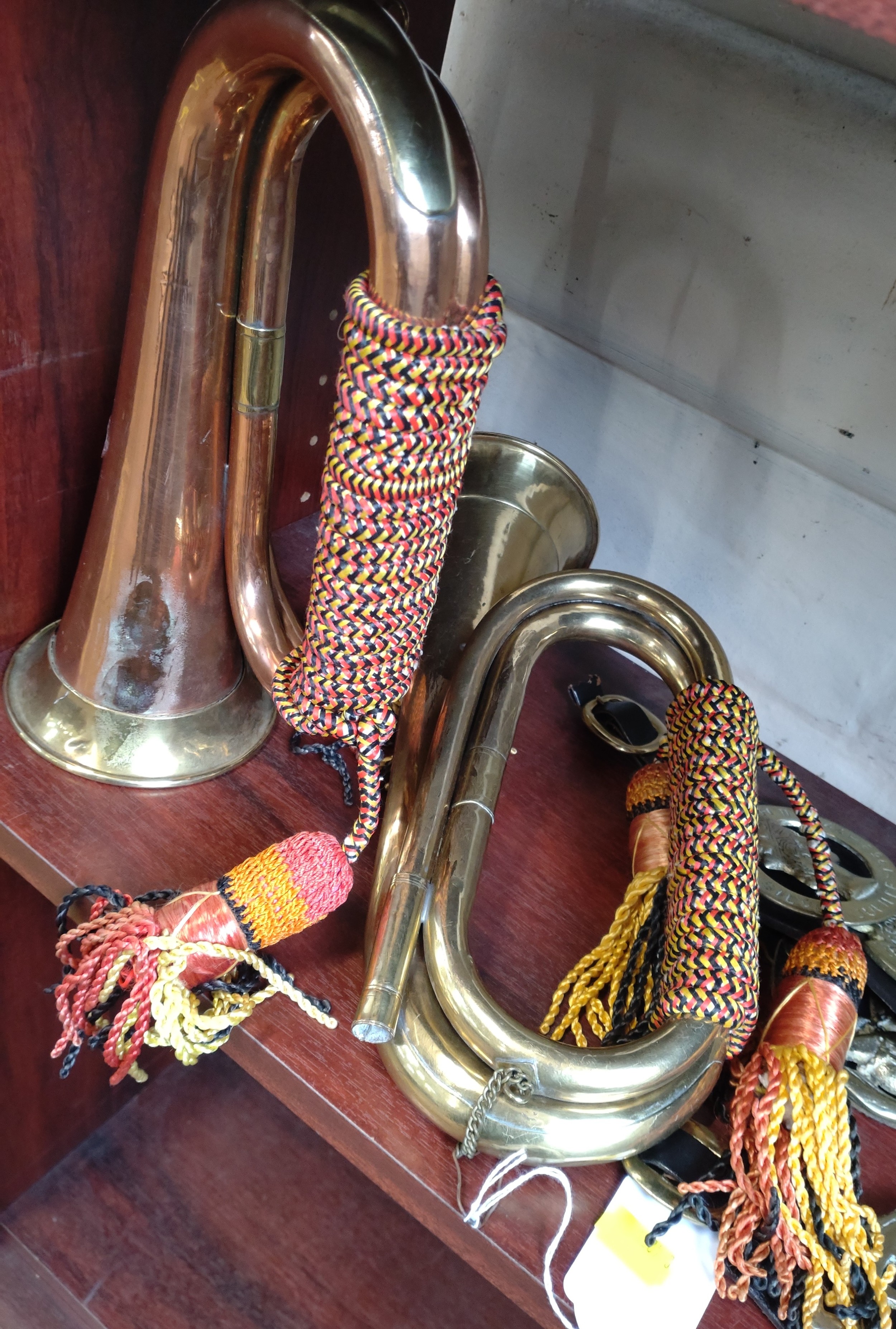 A brass Royal Welsh Fusiliers bugle (lacks mouthpiece), a copper and brass bugle and eleven horse - Image 3 of 3