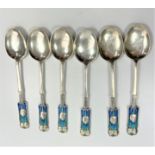 A set of six coffee spoons in silver and enamel by Archibald Knox for Liberty & Co