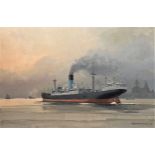 Howard Mason. Oil on Canvas. Steamship leaving Port. Alfred Holt and Company, trading as Blue Funnel