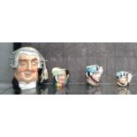 Royal Doulton character jugs including The Lawyer 18cm, The falconer, Sairey Gamp, and a miniature