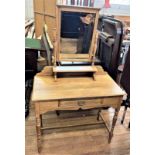 A Late Victorian Pine Dressing Table and Mirror, circa 1890. 151cm (to top of mirror) x 91cm x 43cm.