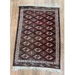 Yomut Rug. 148 x 100 cm. The Yomut carpet/rug is a type of Turkmen rug traditionally handwoven by