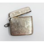 A silver vesta case having bright cut decoration to front and back. Chester made 1907.