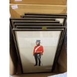A Selection of Military prints. British uniforms, circa 1850. Framed.