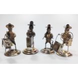 Four Sterling Silver Chinese Traders carrying goods across their shoulders. These Chinese figures