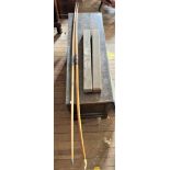 Two Vintage Yew Wood Long bows. And two boxes one containing arrows.