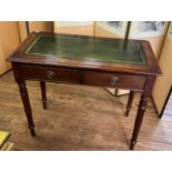 Victorian Mahogany Writing Desk, circa 1880, with leather inset top and two drawers. 76 x 92 x 46cm.