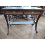A Victorian mahogany Desk. Circa 1890. Fitted with two drawers, brass drop handles. 75cm x 93cm x