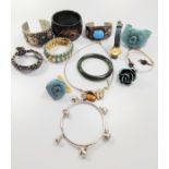 A collection of costume jewellery, bangles etc. with black papier mache box.