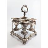 A Rolled silver-plated stand for four egg cups, by Matthew Boulton. Circa 1800. Fully marked, in
