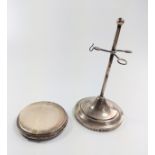 A silver tie-pin holder and a lady's silver compact, but no hallmark.