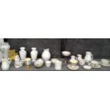 A selection of Belleek including an oviform vase, 21cm, a frog posy, 12cm, a pair of encrusted