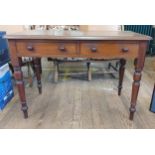 A Victorian Side table with drawers, and knob handles. 72cm x 106cm x 56cm.