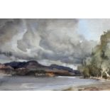 Sir William Russell Flint, a watercolour landscape. signed lower left. Entitled Illuminated skies