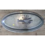A large silver-plated Oval Entrée Dish for fish . Circa 1900. The detachable lid with a cast Cray