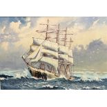 Harry Hudson Rodmell (1896–1984). Watercolour. Sailing ship. Signed lower left. Oil and