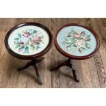 Two occasional tables, with Gross Point tapestry embroidery. Both tables approximately 52cm in
