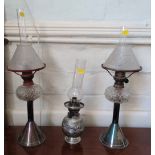 Three Victorian oil lamps. Circa 1900.