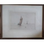 Albert Marks. 1871-1941. Lower Reaches on the Thames. watercolour. Signed lower right. With label on