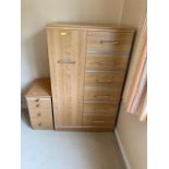 A modern small wardrobe with drawers (142cm x 83cm x 52cm) and a small bedside chest of drawers 60cm